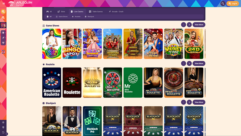 Cassino Arlequin Desktop com Dealer ao Vivo