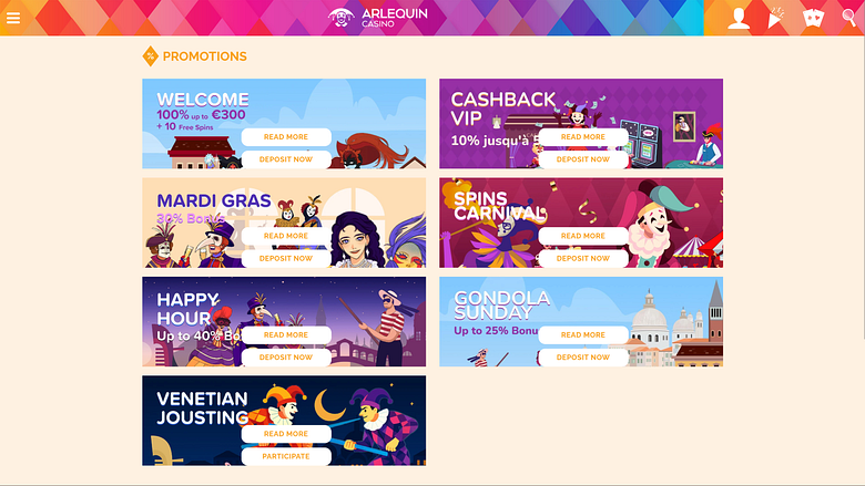 Arlequin Casino Promotions Desktop