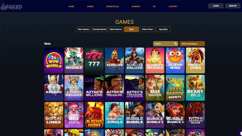 Games page screenshot of Asgardslots Casino
