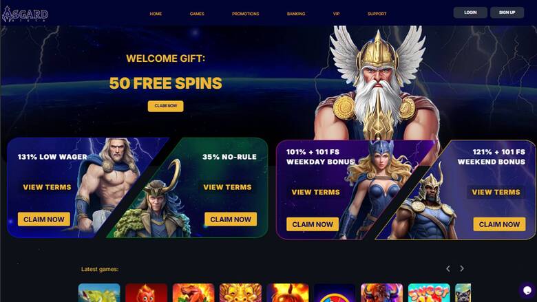 Homepage screenshot of Asgardslots Casino