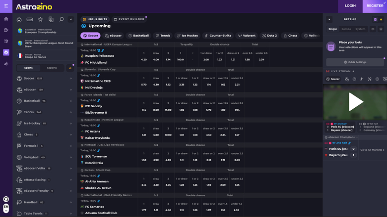 Sports de bureau d'Astrozino Casino