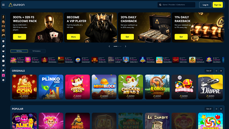 Главная страница казино Aureonplay для ПК