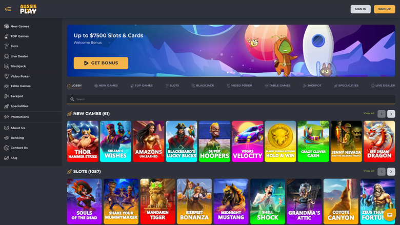 Page d'accueil de bureau d'Aussie Play Casino