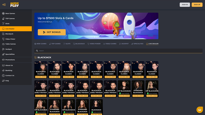 Croupier en direct sur bureau d'Aussie Play Casino