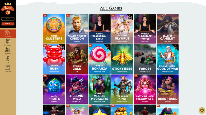 Jeux de bureau d'Avalon78 Casino