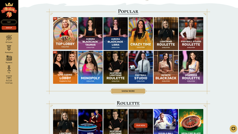 Croupier en direct sur bureau d'Avalon78 Casino