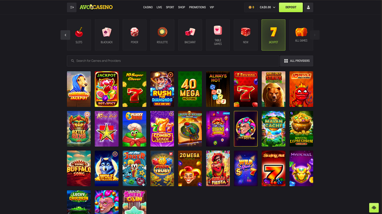 Джекпот Avocasino на компьютере