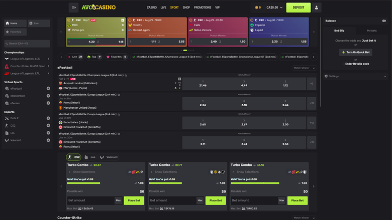 Спорт Avocasino на компьютере