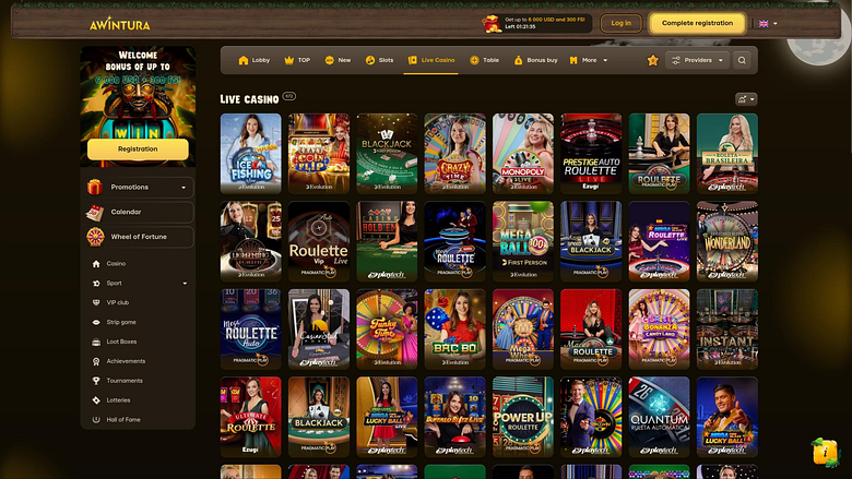 Page de croupiers en direct du casino Awintura