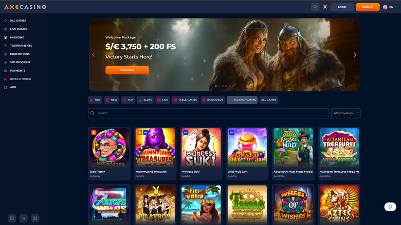 Axe Casino Jackpot Desktop