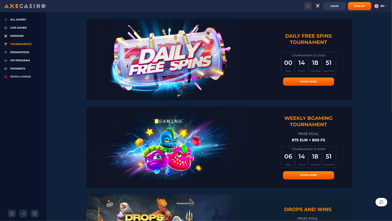 Axe Casino Desktop Tournaments