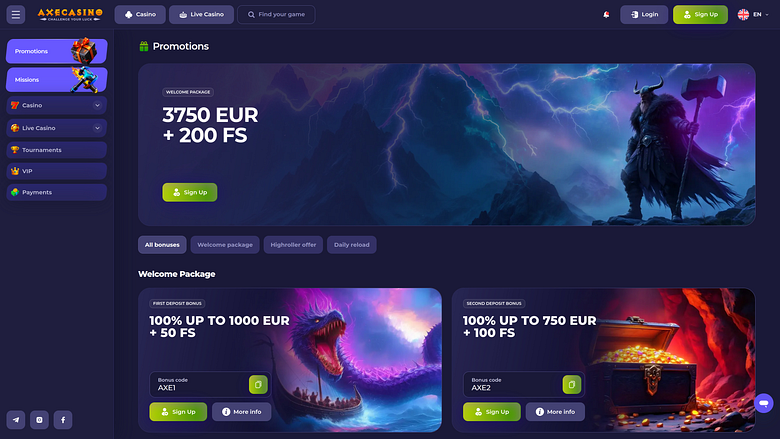 Axe Casino Desktop Promotions