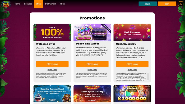 Aztec Wins Casino Desktop Promotions