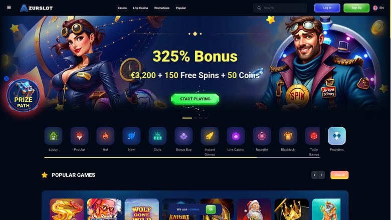 Azur Slot Casino Homepage (Desktop)
