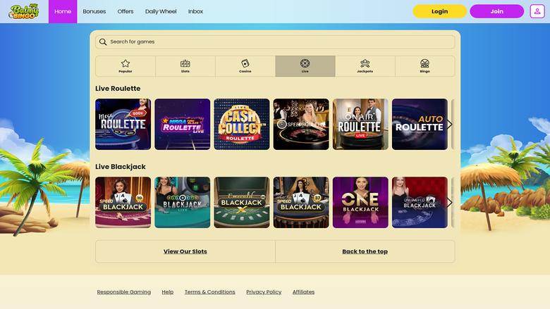 Croupier en direct sur bureau de Balmy Bingo