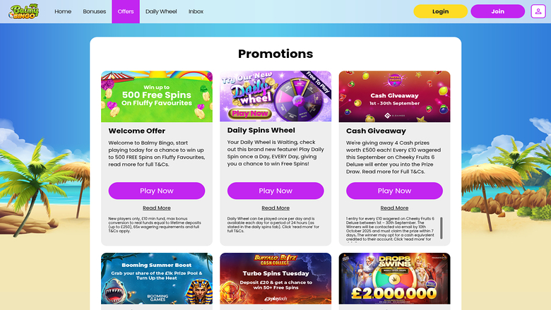 Promotions de bureau de Balmy Bingo