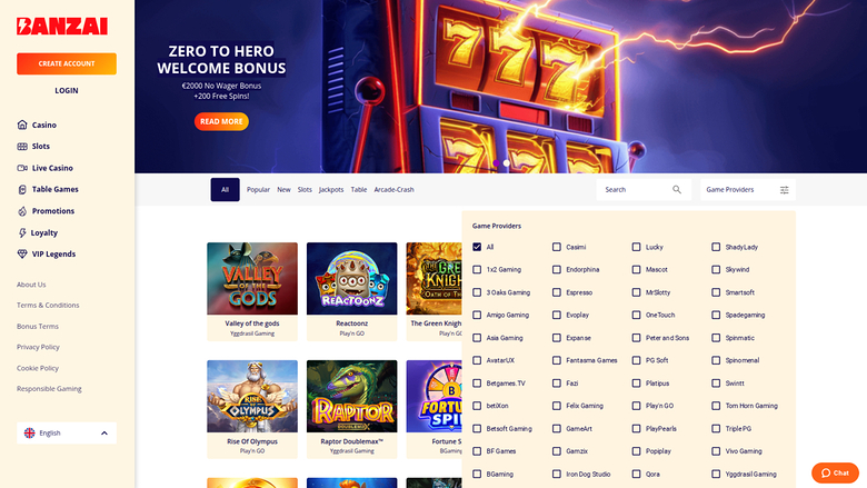 Développeurs de jeux de Banzai Casino sur ordinateur