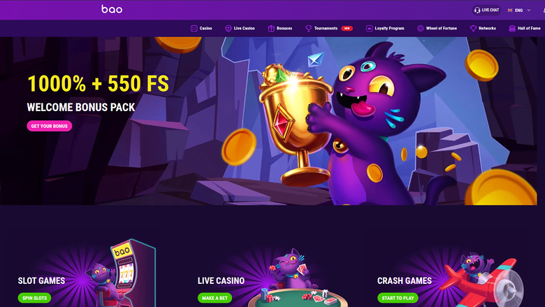 Page d’accueil de Bao Casino sur ordinateur