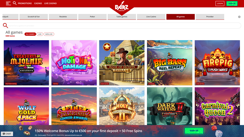 Juegos de escritorio de Barz Casino