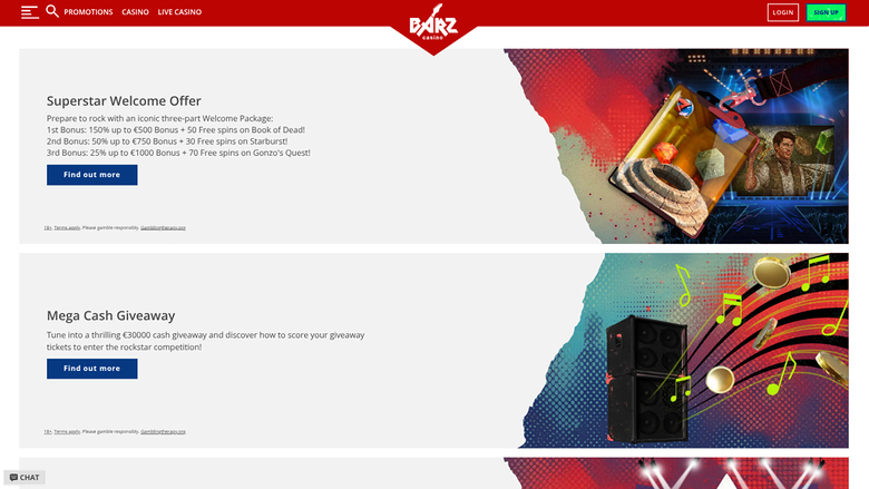 Promociones de escritorio de Barz Casino