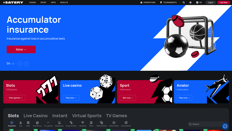 Homepage di Batery su desktop