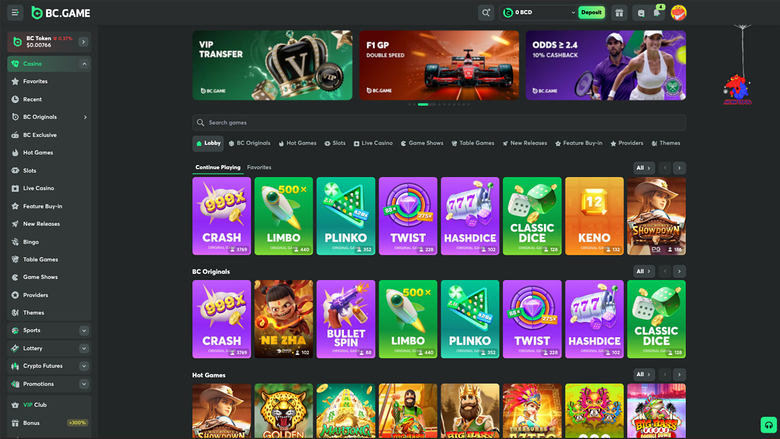 Jeux de BC.Game Casino sur ordinateur