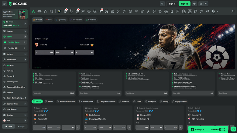 BC.Game Casino Sports sur ordinateur