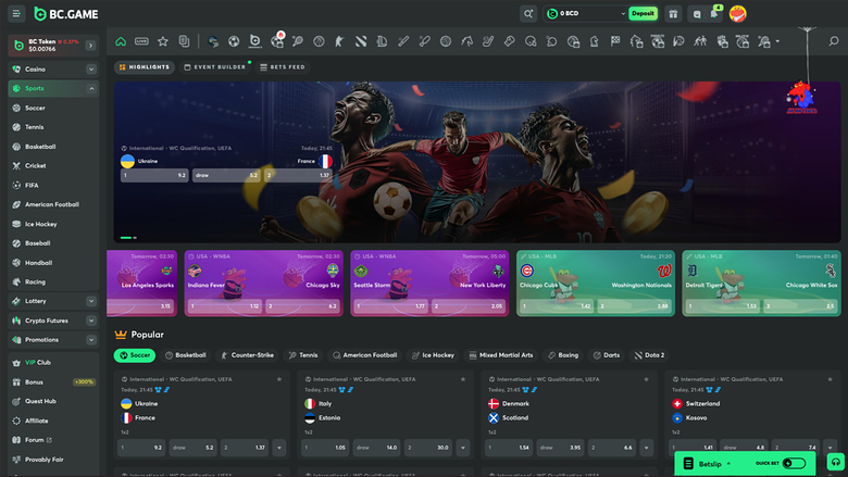 Sports de BC.Game Casino sur ordinateur