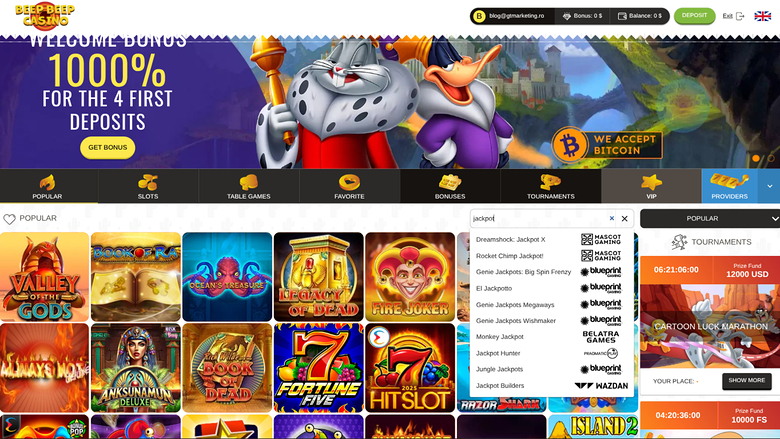 Jackpot de Beep Beep Casino sur ordinateur