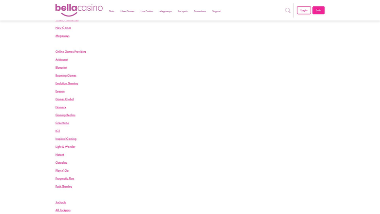 Page des développeurs de jeux de Bella Casino