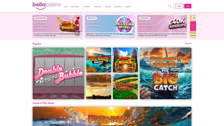 Page d'accueil du casino Bella