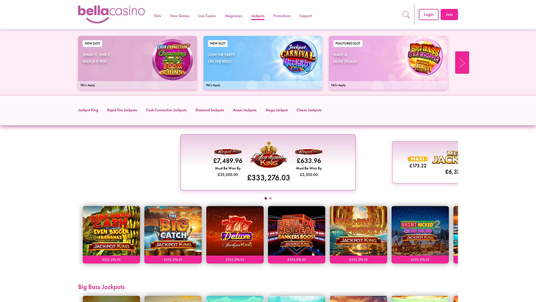 page du jackpot de Bella Casino