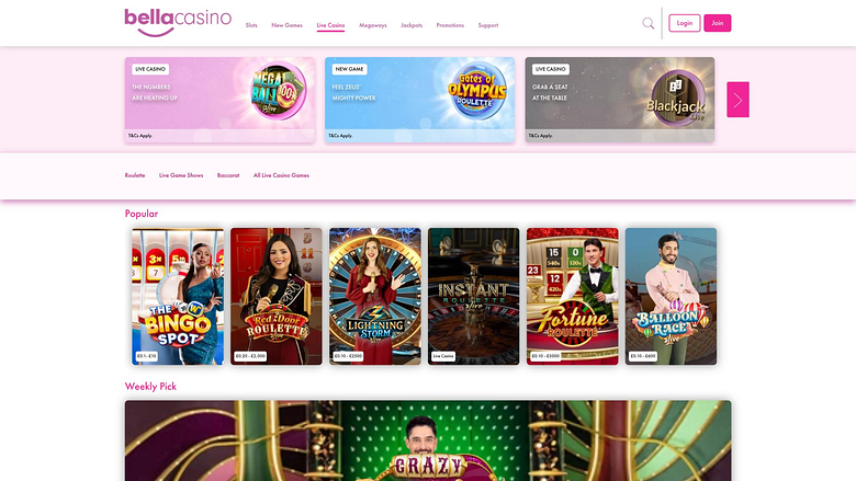 page des croupiers en direct de Bella Casino