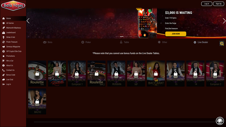Bella Vegas Casino Desktop Live Dealer