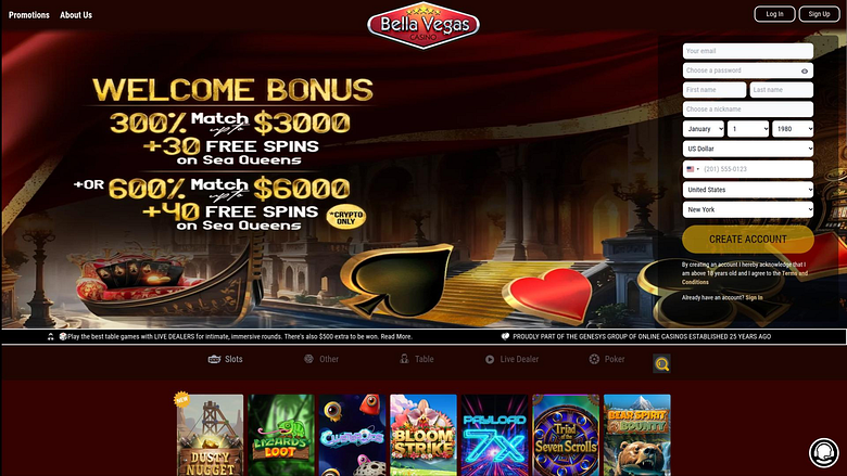 Главная страница Bella Vegas Casino для компьютера