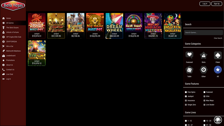 Джекпот Bella Vegas Casino для компьютера
