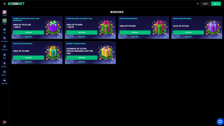 Beonbet Casino Desktop Promotions