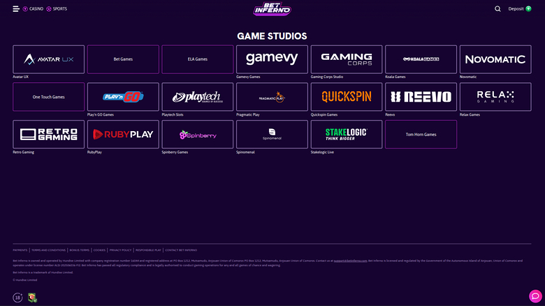 Développeurs de jeux de Bet Inferno Casino sur ordinateur