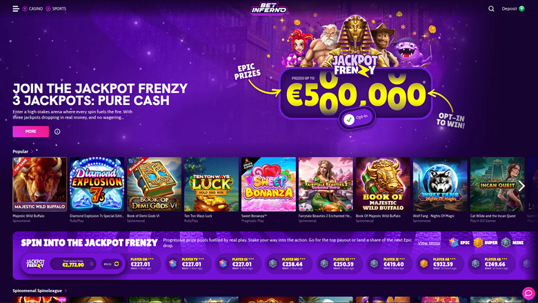 Page d’accueil de Bet Inferno Casino sur ordinateur