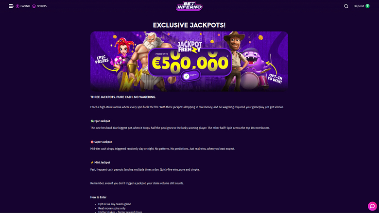 Jackpots de Bet Inferno Casino sur ordinateur