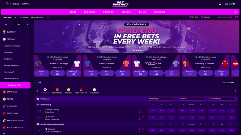 Paris sportifs de Bet Inferno Casino sur ordinateur