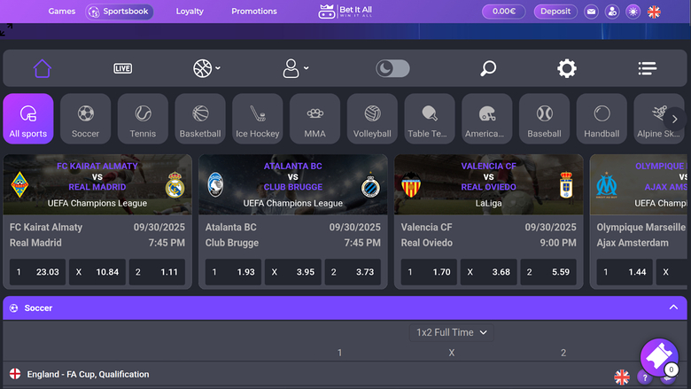 Sports de bureau de Bet It All Casino