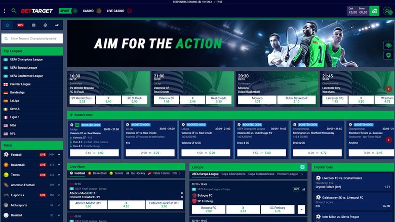 Deportes de Bet Target Casino en escritorio