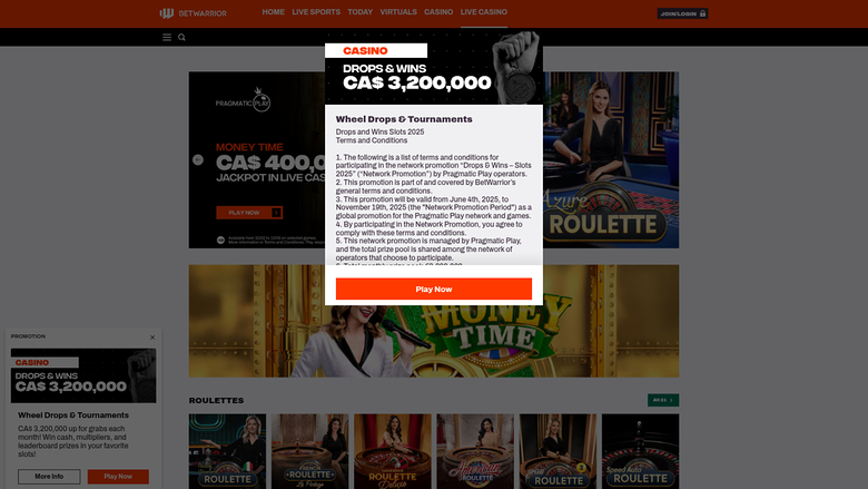 Promotions de Bet Warrior sur ordinateur