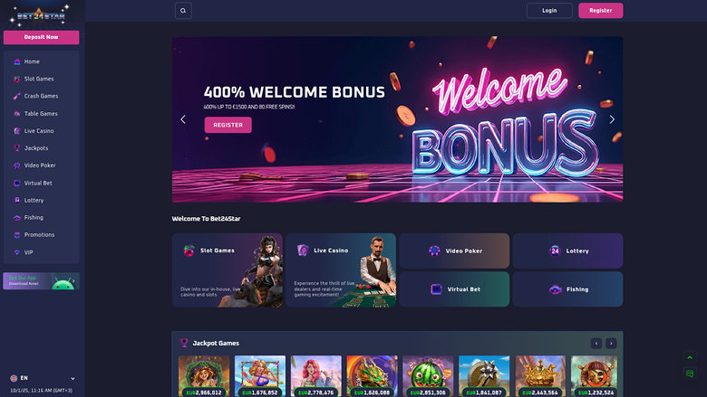 Homepage desktop di Bet24Star Casino