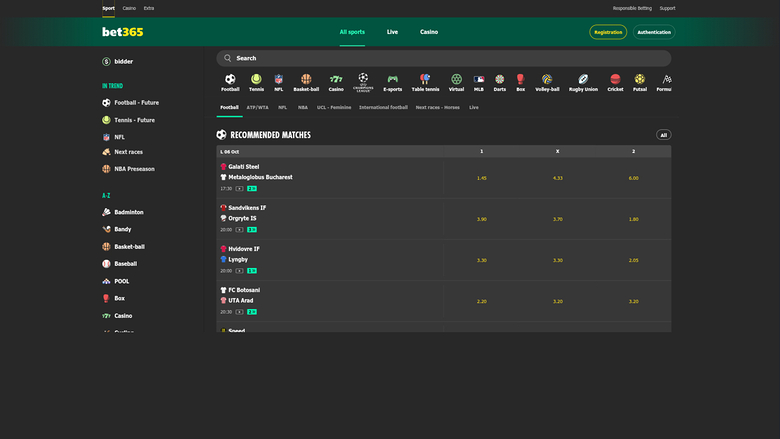Sport desktop di Bet365 Casino