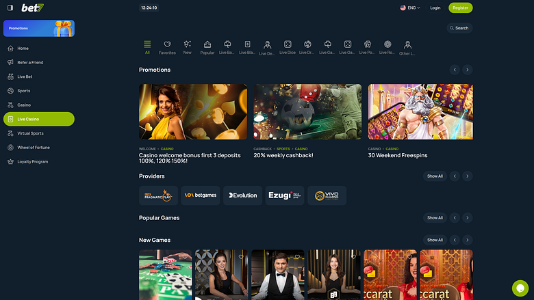 Croupier en direct du casino bet7 sur ordinateur