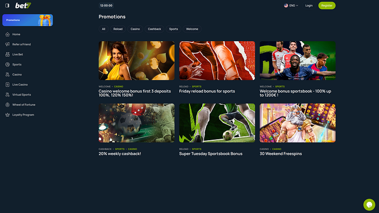 Promotions du casino bet7 sur ordinateur