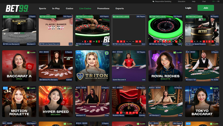 Crupier en vivo de Bet99 Casino en escritorio