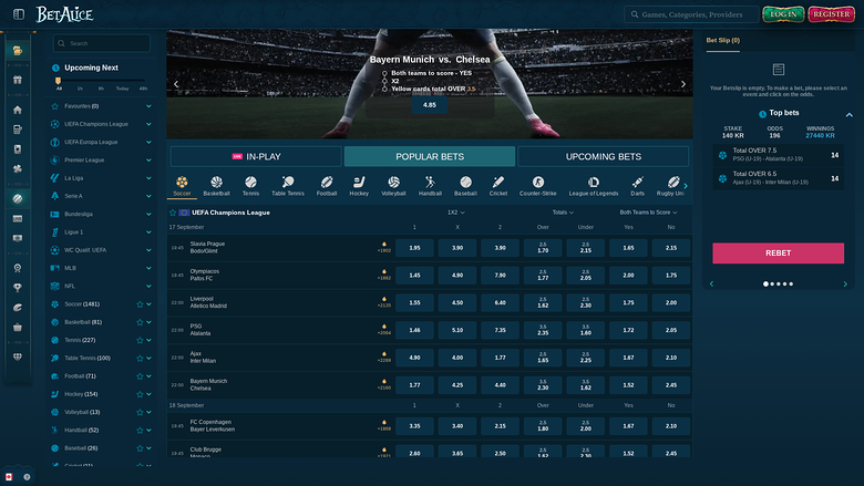 BetAlice Casino Desktop-Sportwetten